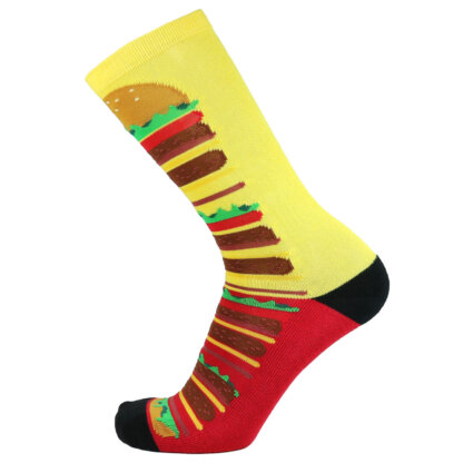 Fashion Cotton Crew Terry Sock with Hamburger and Fries
